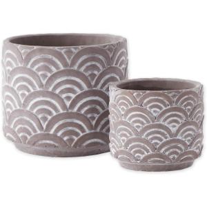 imageDII Planter Pot Collection DistressedWeathered Indoor ampamp Outdoor Cement for Plants or Flowers Small 39x394Large 625x625 Ancient Leaf 2 PieceBlack Scallop