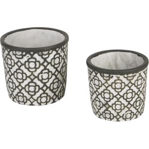 imageDII Planter Pot Collection DistressedWeathered Indoor ampamp Outdoor Cement for Plants or Flowers Small 39x394Large 625x625 Ancient Leaf 2 PieceDark Gray Lattice