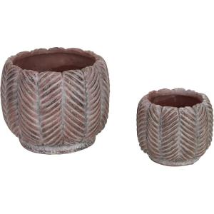 imageDII Planter Pot Collection DistressedWeathered Indoor ampamp Outdoor Cement for Plants or Flowers Small 39x394Large 625x625 Ancient Leaf 2 PieceDeco Leaf