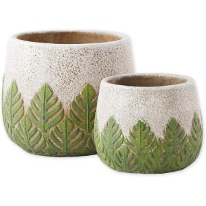 imageDII Planter Pot Collection DistressedWeathered Indoor ampamp Outdoor Cement for Plants or Flowers Small 39x394Large 625x625 Ancient Leaf 2 PieceGreek Leaf