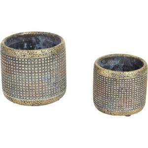 imageDII Planter Pot Collection DistressedWeathered Indoor ampamp Outdoor Cement for Plants or Flowers Small 39x394Large 625x625 Ancient Leaf 2 PieceModern Metallic