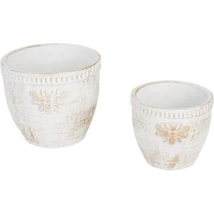 imageDII Planter Pot Collection DistressedWeathered Indoor ampamp Outdoor Cement for Plants or Flowers Small 39x394Large 625x625 Ancient Leaf 2 PieceWhite Washed Bee