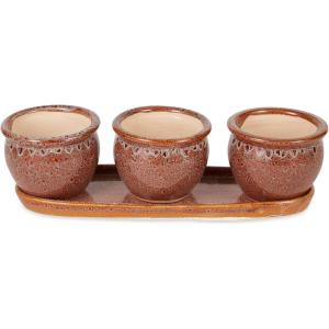 imageDII Ceramic Planter Collection Herb Pot Set Brown Round 13x75x45x4Brown Round