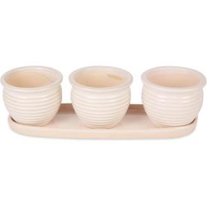 imageDII Ceramic Planter Collection Herb Pot Set Brown Round 13x75x45x4Cream Round