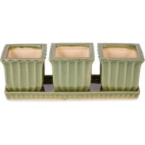imageDII Ceramic Planter Collection Herb Pot Set Brown Round 13x75x45x4Green Square