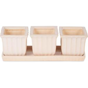 imageDII Ceramic Planter Collection Herb Pot Set Brown Round 13x75x45x4White Square