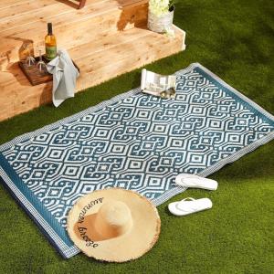 imageDII Reversible Rugs for IndoorOutdoor Use Moroccan Woven Rug 4 x 6 TaupeBlue