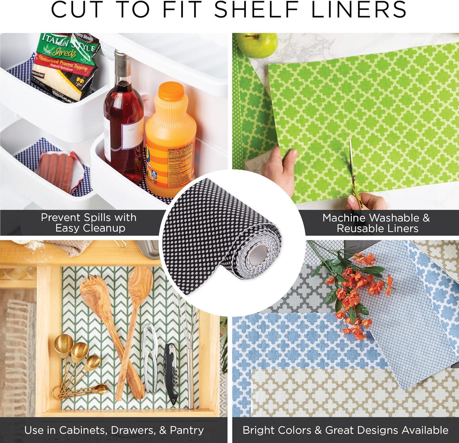 imageDII Fridge ampamp Shelf Liner Collection NonAdhesive Cut to fit Machine Washable 12x20 Aqua Dahlia 2 PieceBlack Herringbone