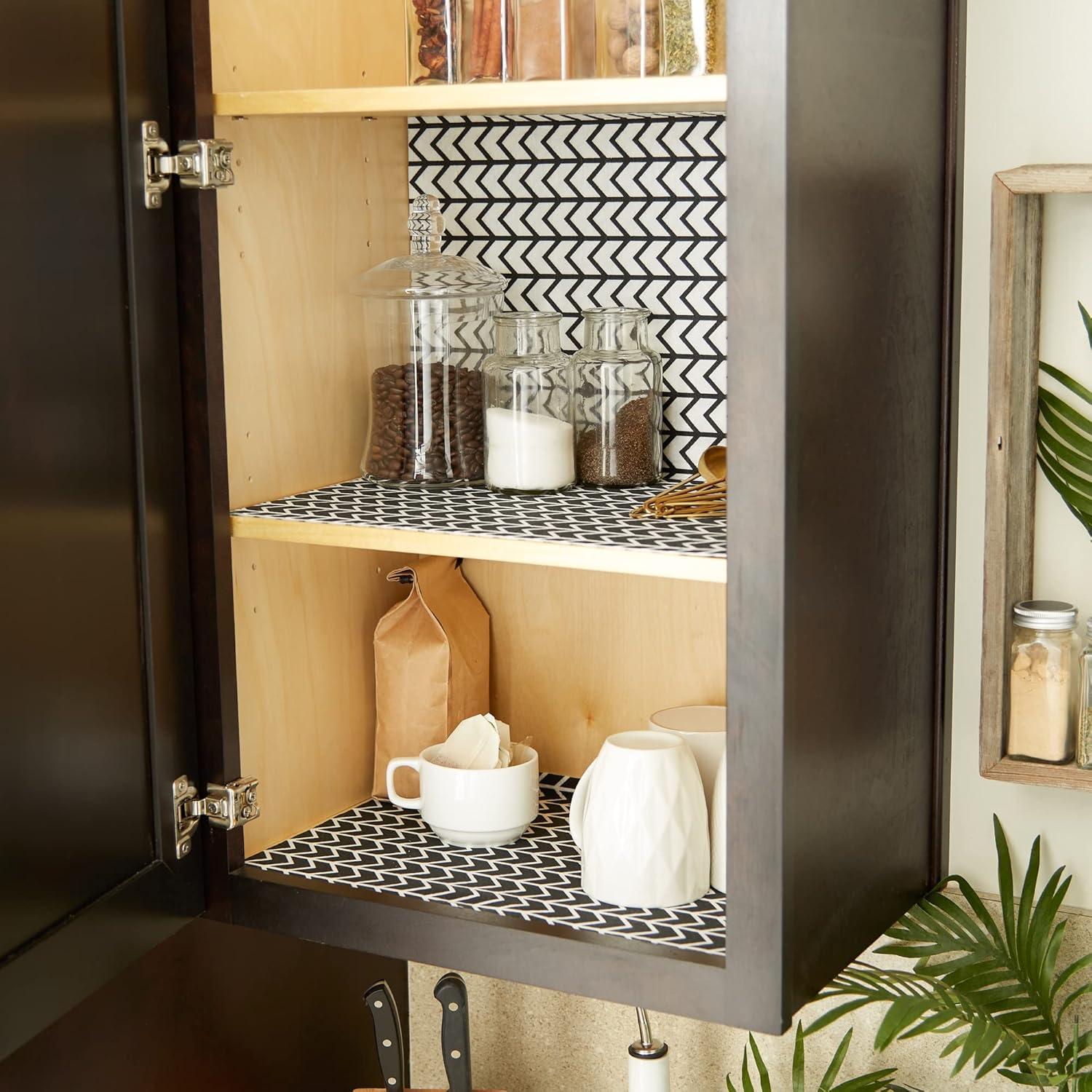 imageDII Fridge ampamp Shelf Liner Collection NonAdhesive Cut to fit Machine Washable 12x20 Aqua Dahlia 2 PieceBlack Herringbone
