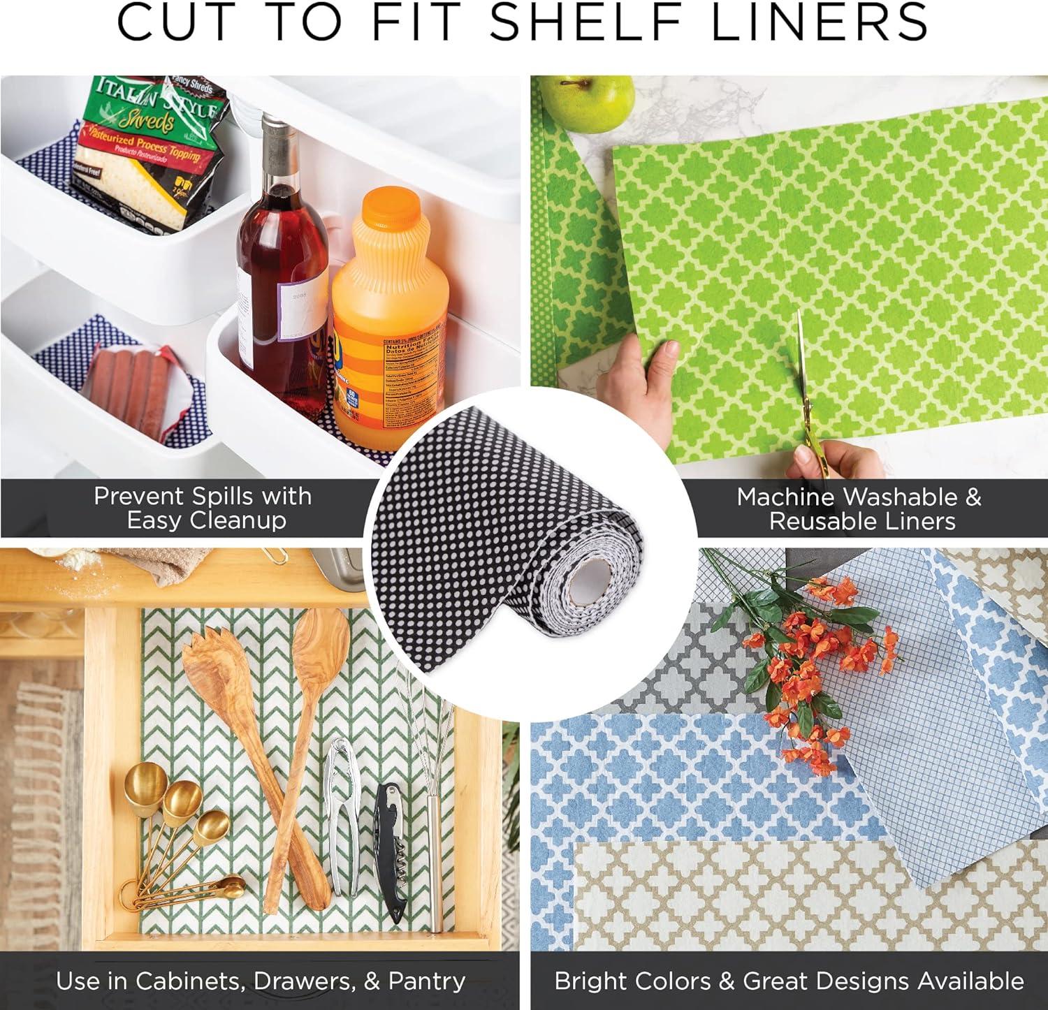 imageDII Fridge ampamp Shelf Liner Collection NonAdhesive Cut to fit Machine Washable 12x20 Aqua Dahlia 2 PieceTango Red Dots