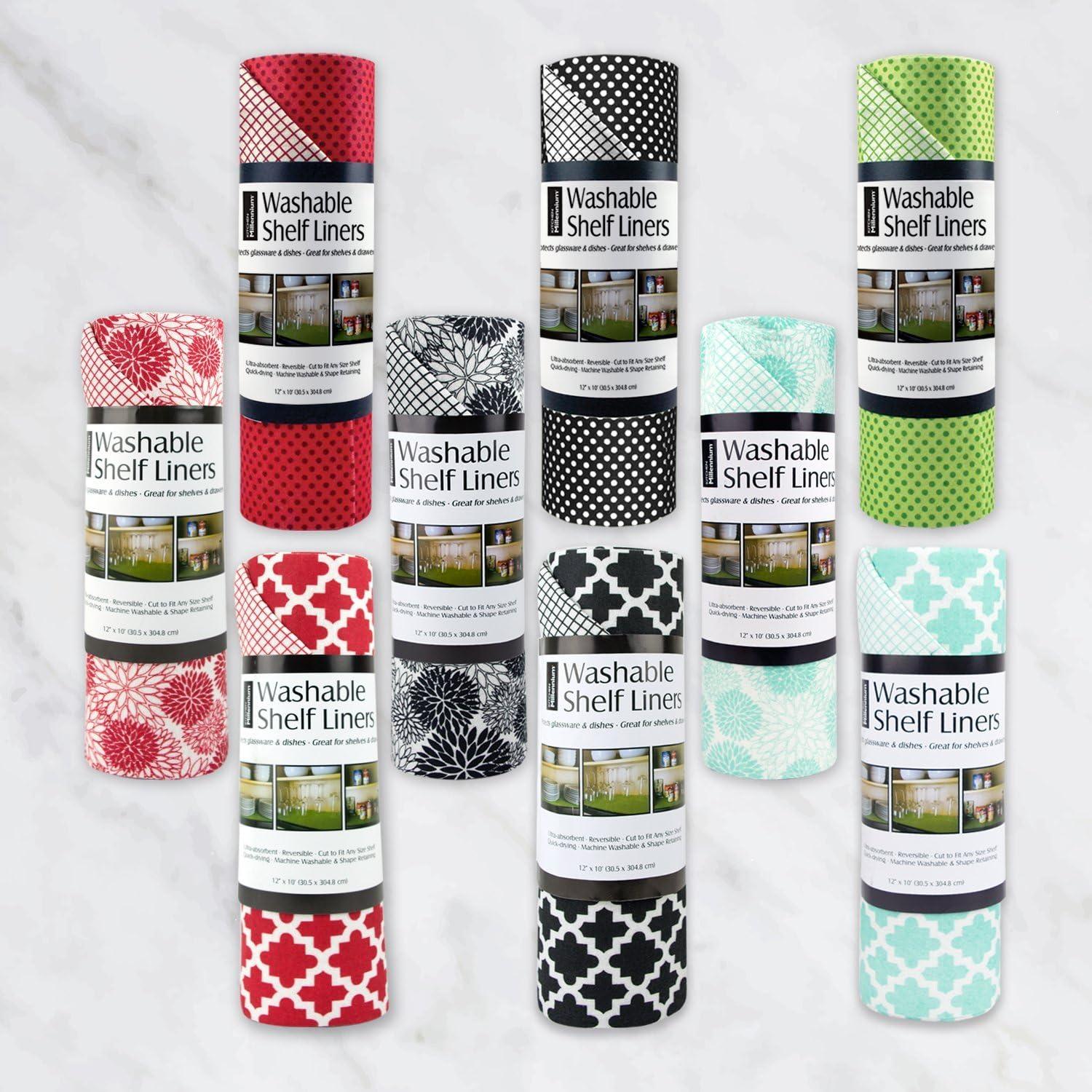 imageDII Fridge ampamp Shelf Liner Collection NonAdhesive Cut to fit Machine Washable 12x20 Aqua Dahlia 2 PieceTango Red Dots