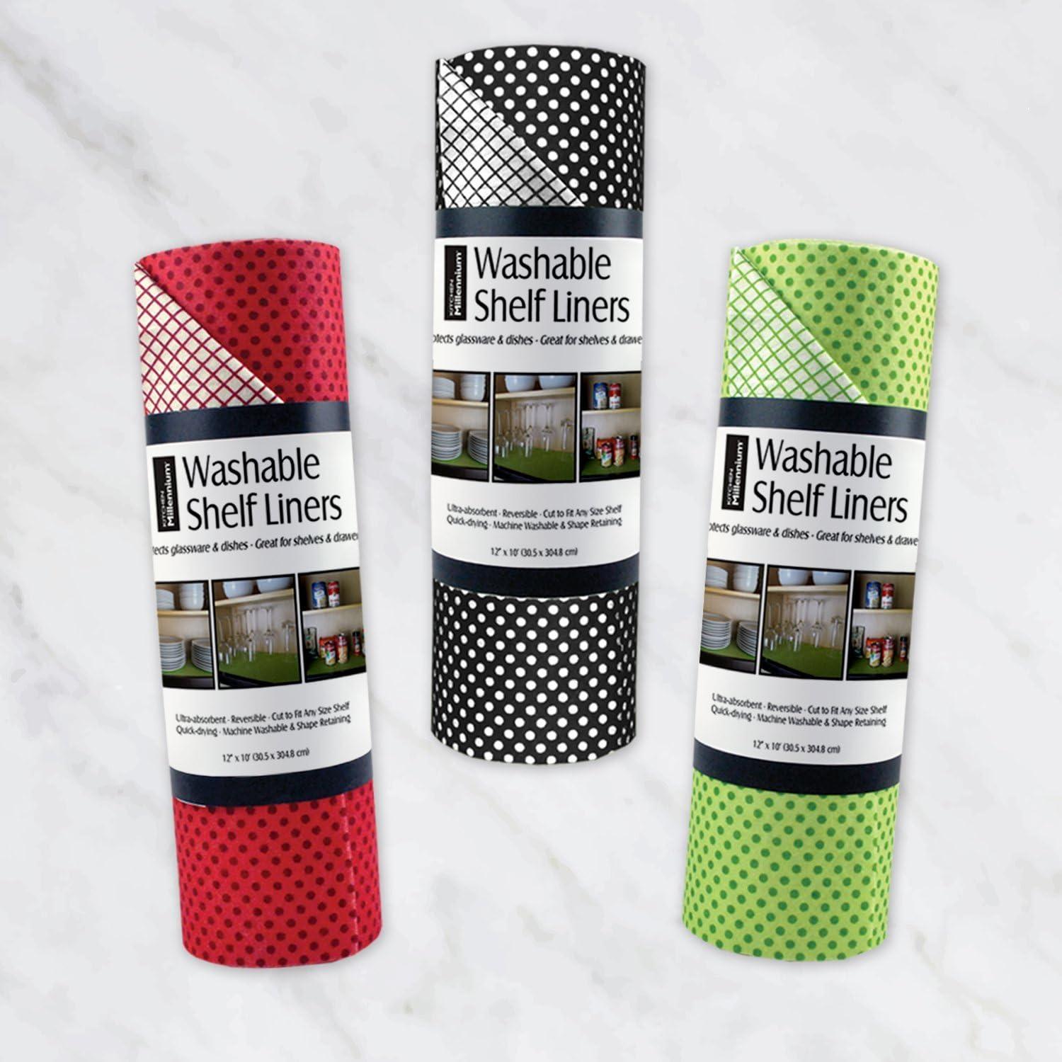 imageDII Fridge ampamp Shelf Liner Collection NonAdhesive Cut to fit Machine Washable 12x20 Aqua Dahlia 2 PieceTango Red Dots