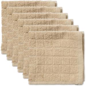 imageDII Basic Terry Collection Solid Windowpane Dishcloth Set 12x12 Black 6 PieceBeige