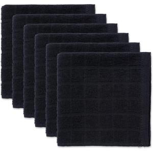 imageDII Basic Terry Collection Solid Windowpane Dishcloth Set 12x12 Black 6 PieceBlack