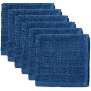 imageDII Basic Terry Collection Solid Windowpane Dishcloth Set 12x12 Black 6 PieceBlue