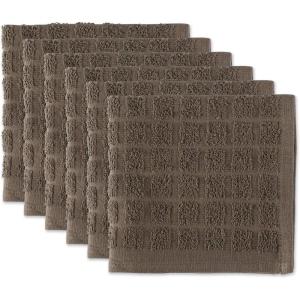 imageDII Basic Terry Collection Solid Windowpane Dishcloth Set 12x12 Black 6 PieceBrown