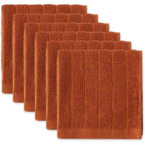 imageDII Basic Terry Collection Solid Windowpane Dishcloth Set 12x12 Black 6 PieceCinnamon