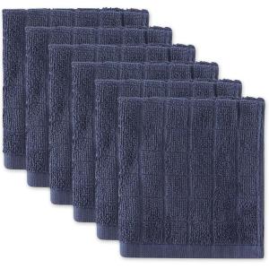 imageDII Basic Terry Collection Solid Windowpane Dishcloth Set 12x12 Black 6 PieceFrench Blue