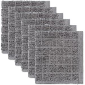 imageDII Basic Terry Collection Solid Windowpane Dishcloth Set 12x12 Black 6 PieceGray