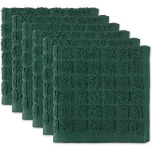 imageDII Basic Terry Collection Solid Windowpane Dishcloth Set 12x12 Black 6 PieceGreen
