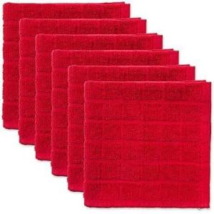 imageDII Basic Terry Collection Solid Windowpane Dishcloth Set 12x12 Black 6 PieceRed