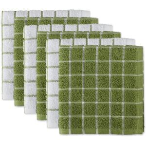 imageDII Basic Terry Collection Windowpane Dishcloth Set 12x12 Black 6 PieceAntique Green