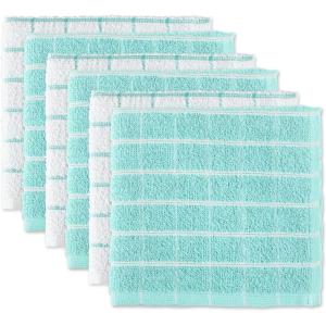 imageDII Basic Terry Collection Windowpane Dishcloth Set 12x12 Black 6 PieceAqua
