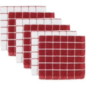 imageDII Basic Terry Collection Windowpane Dishcloth Set 12x12 Black 6 PieceBarn Red