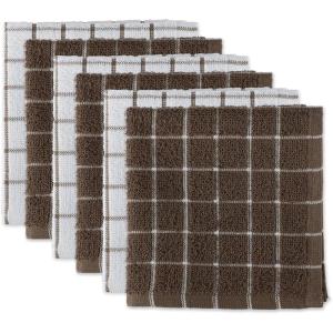 imageDII Basic Terry Collection Windowpane Dishcloth Set 12x12 Black 6 PieceBrown