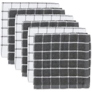 imageDII Basic Terry Collection Windowpane Dishcloth Set 12x12 Black 6 PieceGray