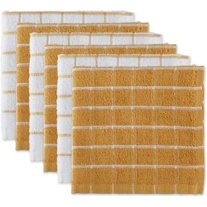 imageDII Basic Terry Collection Windowpane Dishcloth Set 12x12 Black 6 PieceHoney Gold