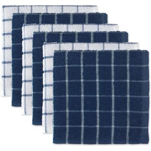imageDII Basic Terry Collection Windowpane Dishcloth Set 12x12 Black 6 PieceNautical Blue