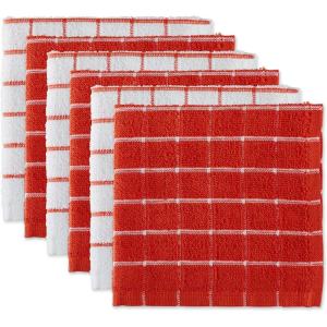 imageDII Basic Terry Collection Windowpane Dishcloth Set 12x12 Black 6 PieceRed