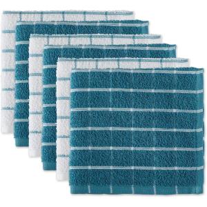 imageDII Basic Terry Collection Windowpane Dishcloth Set 12x12 Black 6 PieceStorm Blue