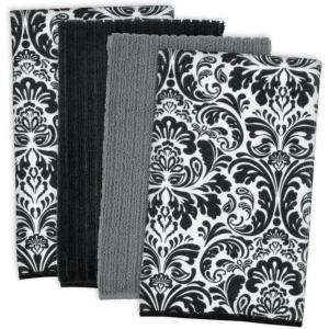 imageDII Cleaning Collection MultiPurpose Microfiber Aqua Chevron Dishtowel SetBlack Damask