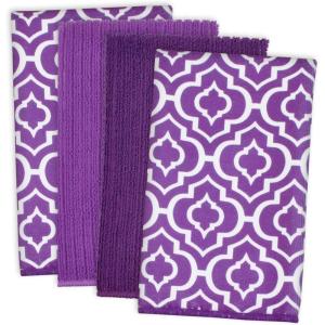 imageDII Cleaning Collection MultiPurpose Microfiber Aqua Chevron Dishtowel SetEggplant Lattice
