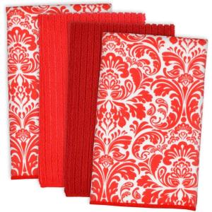imageDII Cleaning Collection MultiPurpose Microfiber Aqua Chevron Dishtowel SetRed Damask