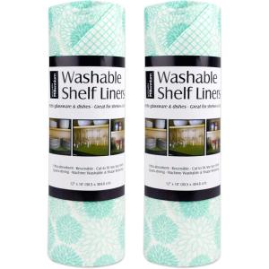 imageDII Fridge ampamp Shelf Liner Collection NonAdhesive Cut to fit Machine Washable 12x20 Aqua Dahlia 2 PieceAqua Dahlia