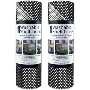 imageDII Fridge ampamp Shelf Liner Collection NonAdhesive Cut to fit Machine Washable 12x20 Aqua Dahlia 2 PieceBlack Dots