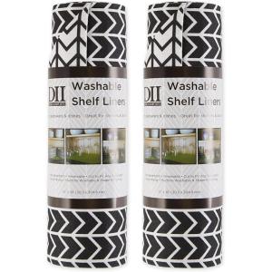 imageDII Fridge ampamp Shelf Liner Collection NonAdhesive Cut to fit Machine Washable 12x20 Aqua Dahlia 2 PieceBlack Herringbone