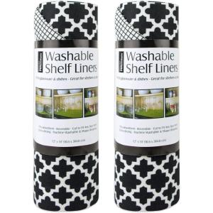 imageDII Fridge ampamp Shelf Liner Collection NonAdhesive Cut to fit Machine Washable 12x20 Aqua Dahlia 2 PieceBlack Lattice