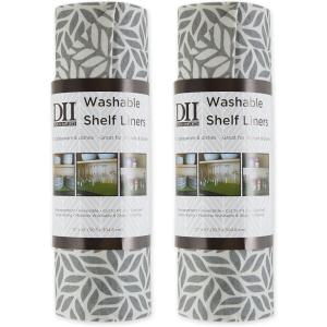 imageDII Fridge ampamp Shelf Liner Collection NonAdhesive Cut to fit Machine Washable 12x20 Aqua Dahlia 2 PieceGray Abstract Leaf