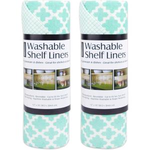 imageDII Fridge ampamp Shelf Liner Collection NonAdhesive Cut to fit Machine Washable 12x20 Aqua Dahlia 2 PieceLattice Aqua Lattice