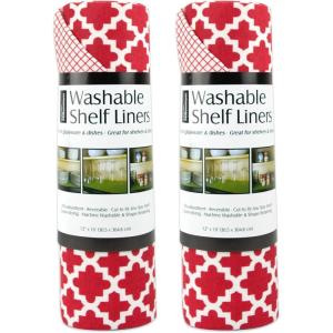 imageDII Fridge ampamp Shelf Liner Collection NonAdhesive Cut to fit Machine Washable 12x20 Aqua Dahlia 2 PieceTango Red