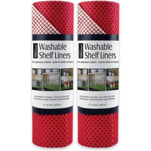 imageDII Fridge ampamp Shelf Liner Collection NonAdhesive Cut to fit Machine Washable 12x20 Aqua Dahlia 2 PieceTango Red Dots