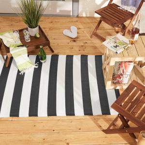 imageDII Outdoor Rug Collection Reversible Woven Polypropylene Plastic Straw Mat 3x6Feet Black ampamp White
