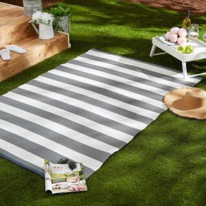 imageDII Outdoor Rug Collection Reversible Woven Polypropylene Plastic Straw Mat 4x6Feet Gray ampamp White