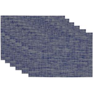 imageDII PVC Tabletop Collection Placemat Set Rectangle 13x1725 Gray 6 PieceBlue Tweed