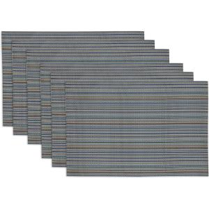imageDII PVC Tabletop Collection Placemat Set Rectangle 13x1725 Gray 6 PieceOcean Blue Stripe