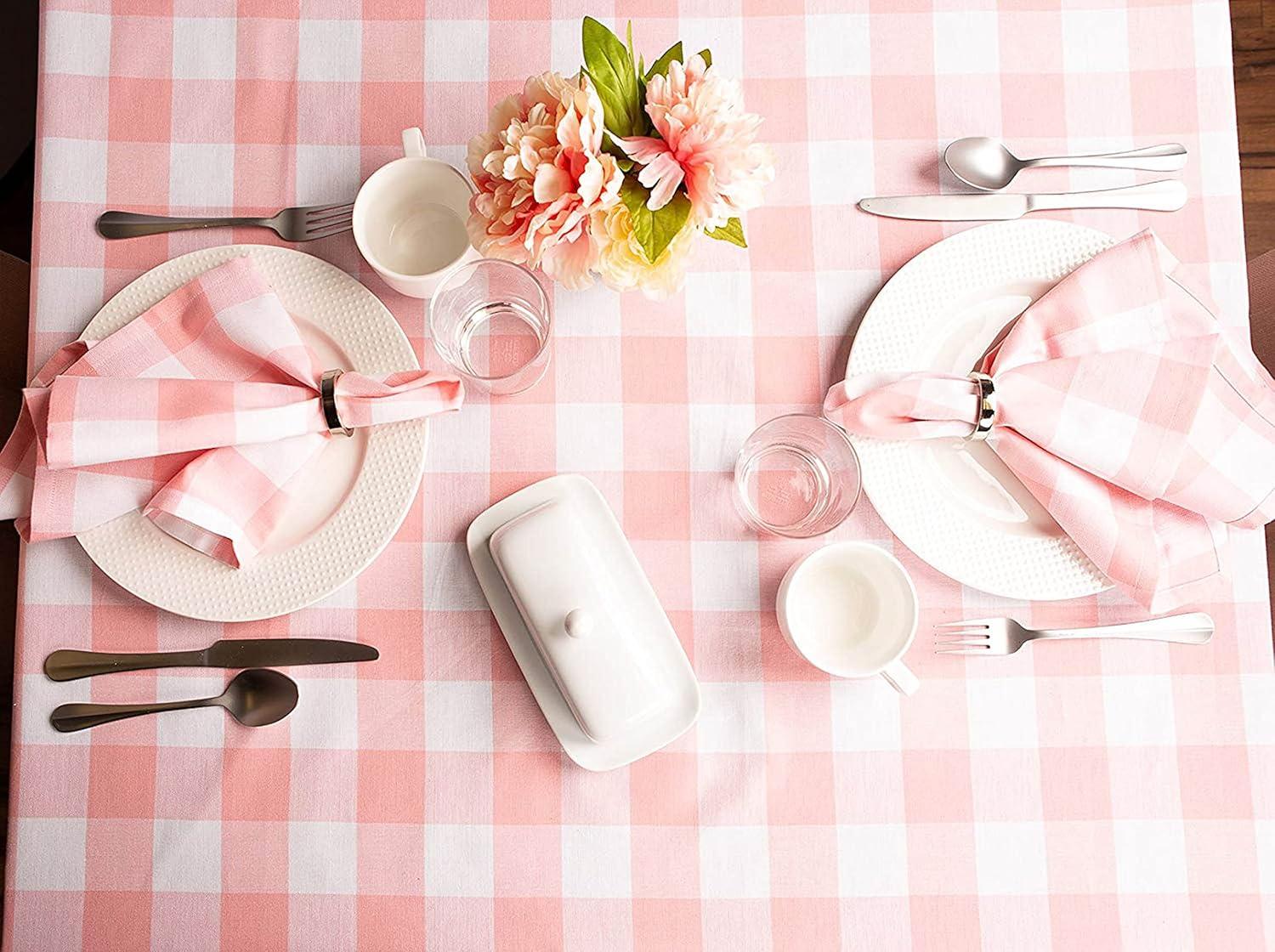 imageDII Buffalo Check Collection Classic Farmhouse Tablecloth Tablecloth 52x52 Pink ampamp White52 x 52 Square